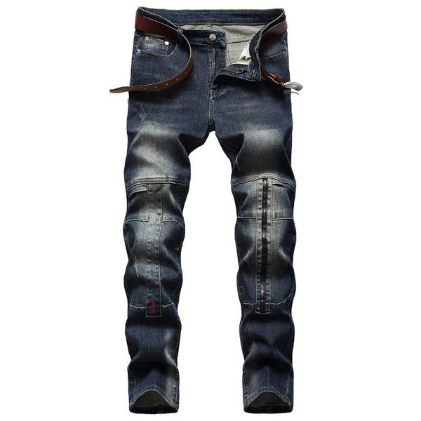 

plus size 42 streetwear punk style men jeans trousers 2021 spring and summer men's nostalgia spliced blue zipper