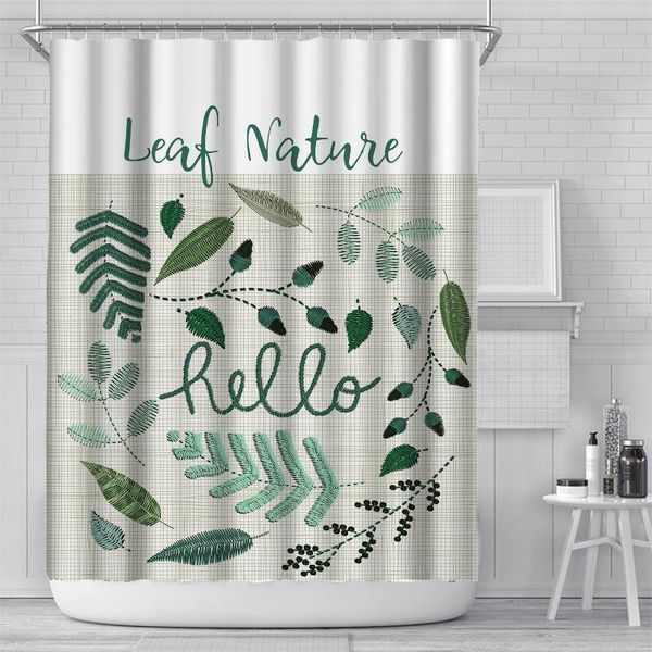 

modern plant waterproof shower curtain perforated printing bathroom curtains