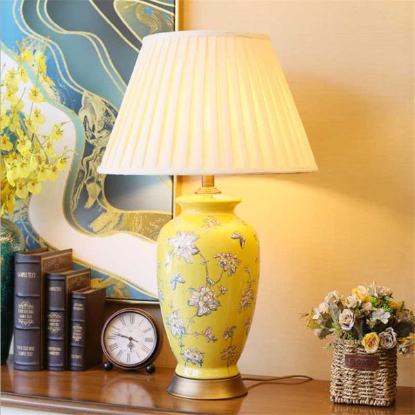 

european yellow ceramic table lamp foyer sofa corner large modern fashion porcelain desk light 74cm d57 lamps
