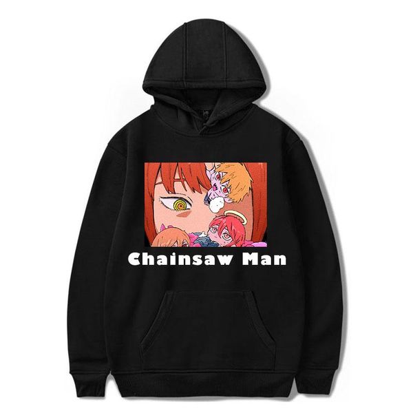 

men's hoodies & sweatshirts japanese anime chainsaw man graphic men kawaii manga makima cartoon hoodie pochita male funny, Black