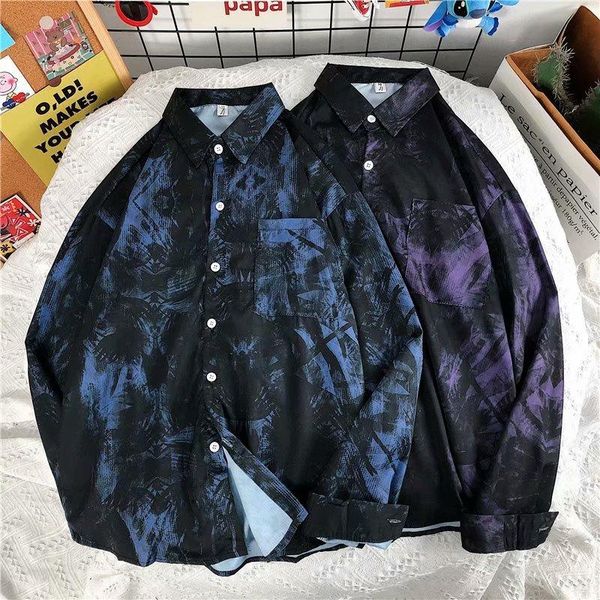 

men's casual shirts high street retro long-sleeved shirt loose ins trend lazy couple flower mens fashion clothing trends, White;black