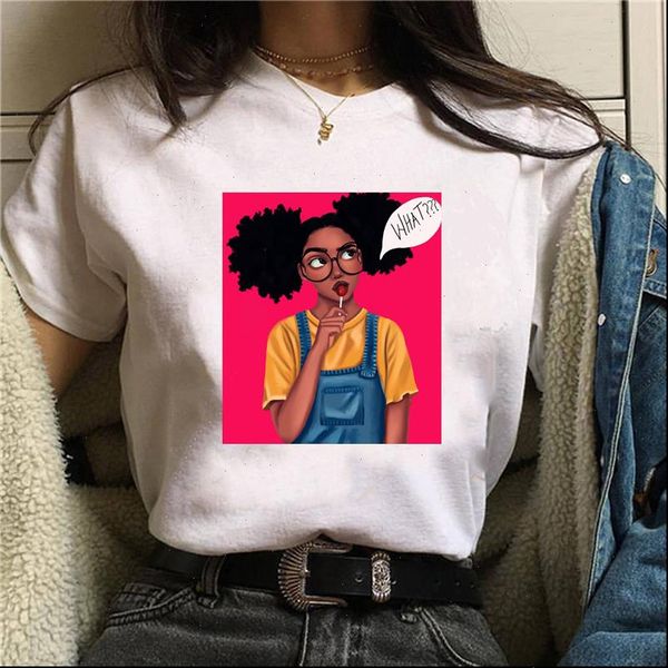 

women t shirt summer cute black girl printed tshirts cool tee shirts large size female graphic harajuku kawaii funny, White