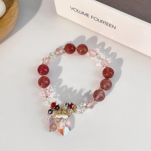 

charm bracelets minar korean sweet red pink color beads bracelet for women flowers crystal beaded elastic wedding accessories, Golden;silver