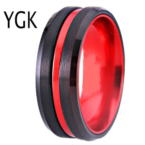 

cluster rings 8mm women's wedding engagement ring black tungsten with red anodized aluminum men's anniversary party gift drop ship, Golden;silver