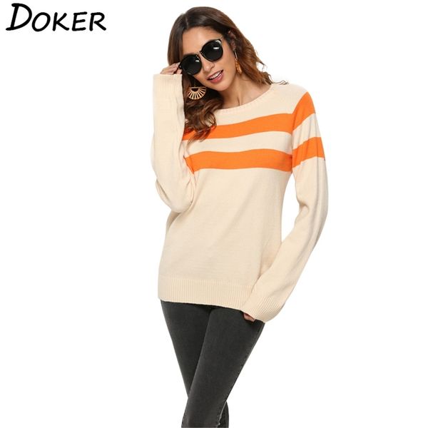 

autumn fashion striped pullover women sweater o-neck long sleeve knitted female streetwear loose 210603, White;black