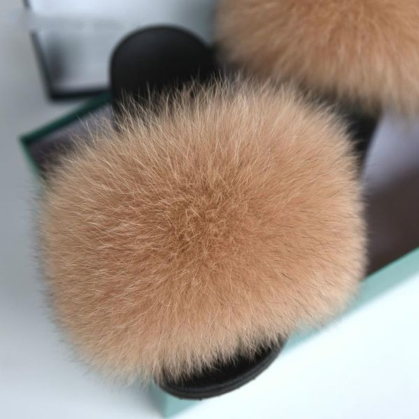 

slippers real fur summer slides women sliders flip flop lady outdoor indoor sandal natural 5bng, Black