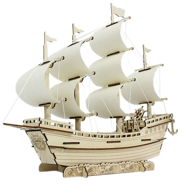 Modelo de montagem faça você mesmo Decoração de barco à vela montado à mão Artesanato de madeira Decoração de brinquedo para crianças