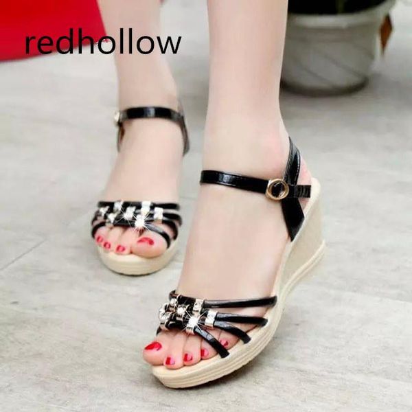 

summer women sandals platform wedges high heels beach open toe casual shoes ladies gladiator ankle strap, Black
