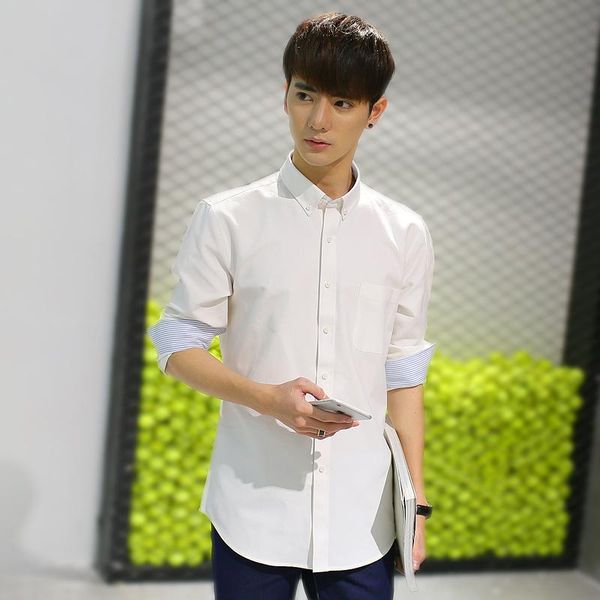 

cotton oxford shirt men casual shirts long sleeve slim fit dress men's, White;black