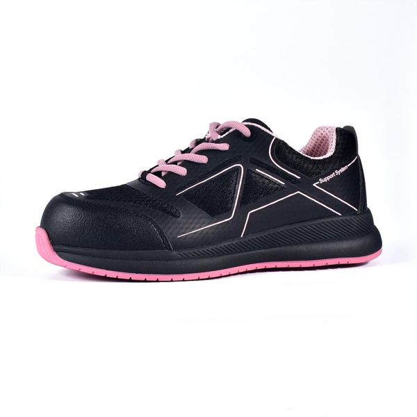 

boots safeyear breathable leather women's flat safety shoes & work lightweight site trainers composite toe, Black