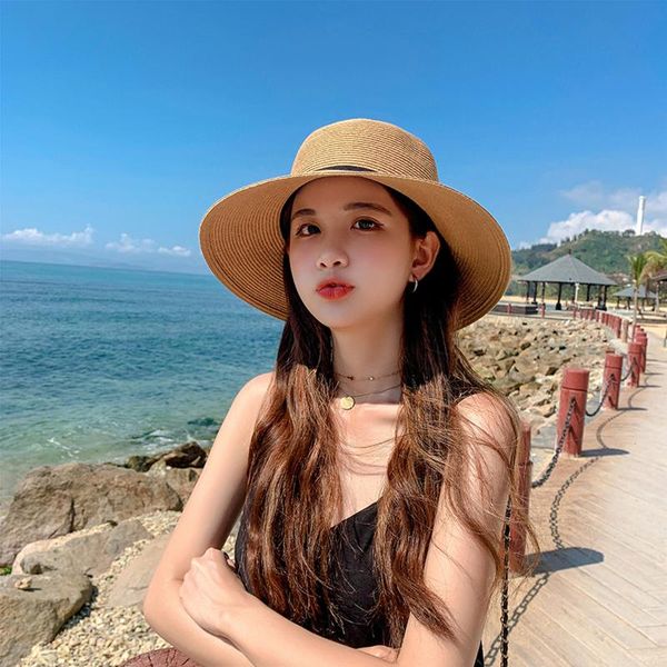 

wide brim hats chapeau 2021 mujer elegant women's sun sunshade brims hat outdoor bow summer sunscreen beach straw #t1, Blue;gray
