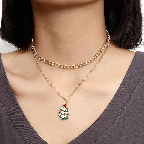 

pendant necklaces elegant thick chain star christmas tree for women vintage double layer geometric necklace jewelry xr2744, Silver