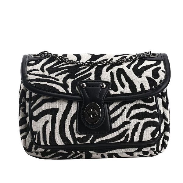 

outdoor bags zebra stripes women's chain bag small daily cross body square handbag canvas hard pu shoulder purse buckle lock closure to