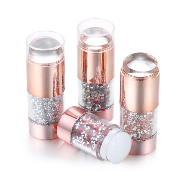 

nail art kits double-ended crystal handle stamper plate silicone french edge templates stamp image stencil scraper tool with cap