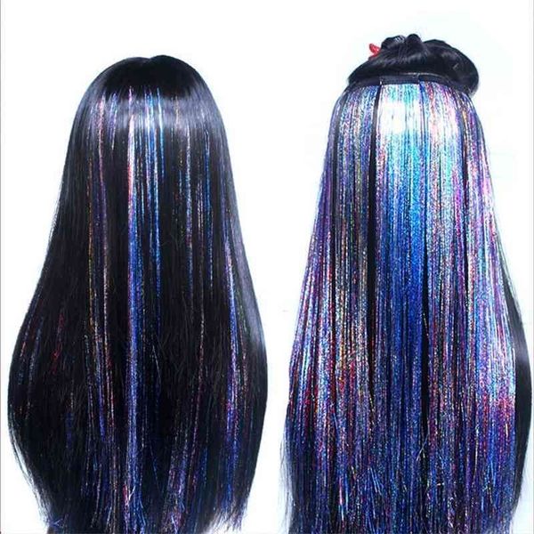 

wig piece seven laser gold wire 120cm 12 color traceless hairpiece, Black