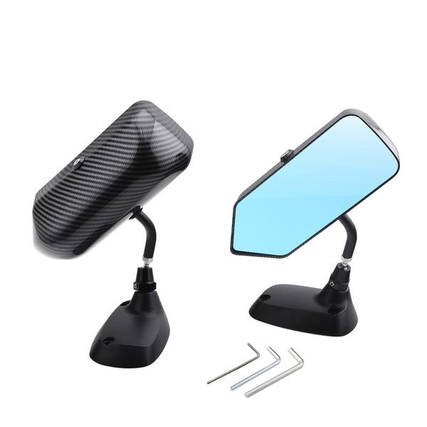 

pair universal f1 style carbon fiber look car blue mirror side rearview towel