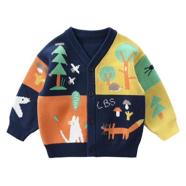

pullover 2021 autumn and winter children cartoon cardigan sweater v-neck long sleeve boys girls knit coats, Blue