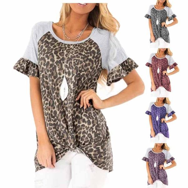 

t shirts summer women's round neck leopard flared sleeve short-sleeved t-shirt female plus size t shirt xang, White