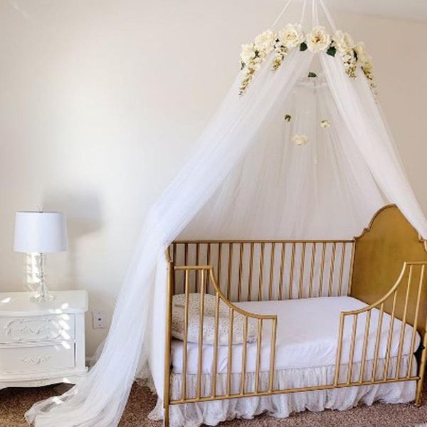 

crib netting nordic bed canopy tent dome hanging with rose garland baby mosquito net curtain children kids room decoration