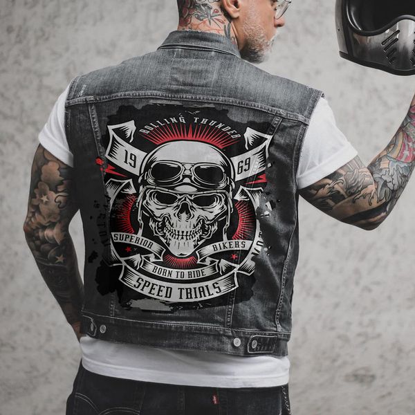 

men's large vt, casual denim et, motorcycle punk printing, wholale, Black;white