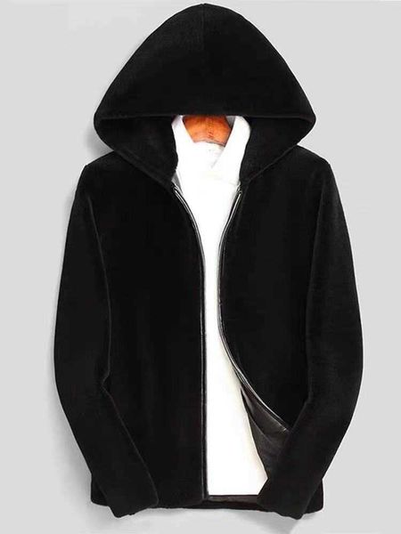 

2021 men's parka coats spring and winter bla cashmere coat fur hooded short, Black