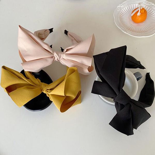 

fashion women headband big bowknot headwear solid color turban casual hair accessories adult, Silver