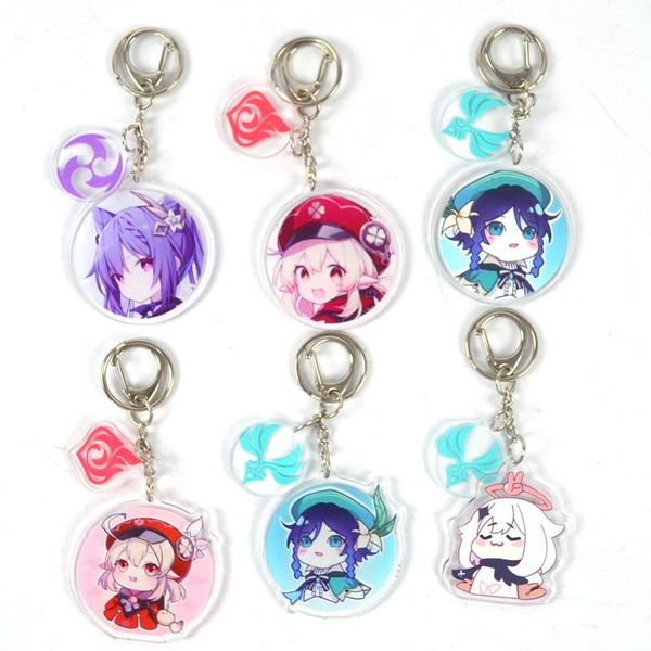 

keychains genshin impact man keychain game acrylic key chain women holder couples keyring barbatos ring pendant porte clef project, Silver
