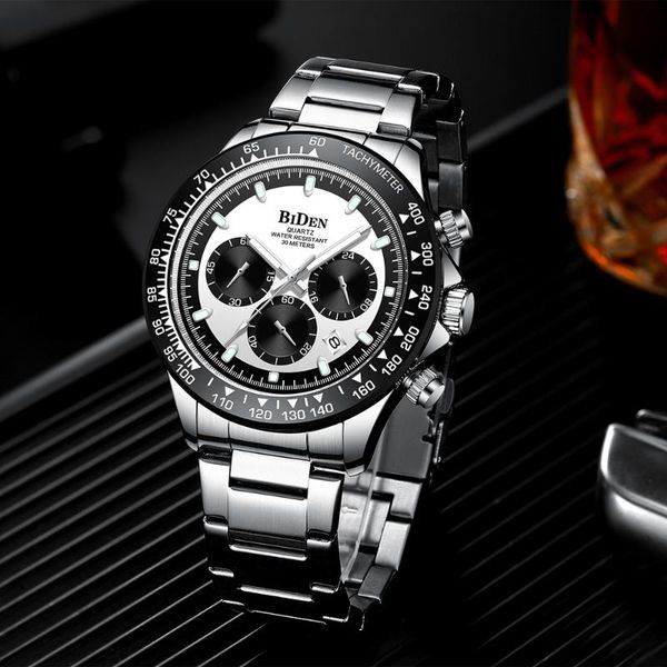 

wristwatches mens watches 2021 men's quartz sports chronograph wristwatch stainless steel waterproof business male clock, Slivery;brown