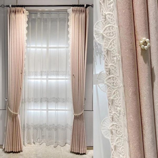

curtain & drapes for living modernsimple small fresh pink jacquard high-precision light luxury dream princess dining room bedroom