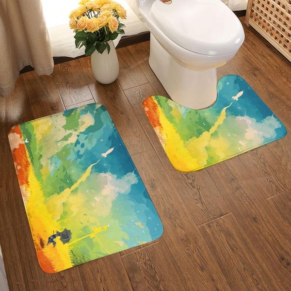 

abstract painting wallpapers bathroom antiskid padtwo piece floor mat set bath mats