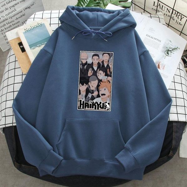 

men's hoodies & sweatshirts haikyuu japan anime hoody mens casual loose pocket long sleeve hooded 2021 autumn spring fleece warm street, Black