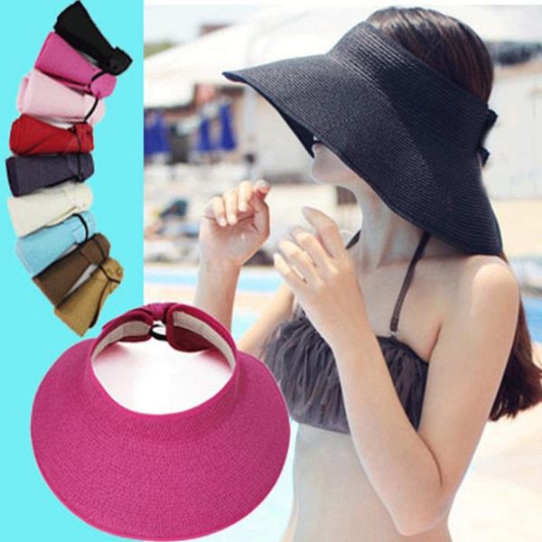 

wide brim hats summer adjustable uv protection women fashion trend sunshade sunscreen folding empty big edge beach hat protect travel cap, Blue;gray