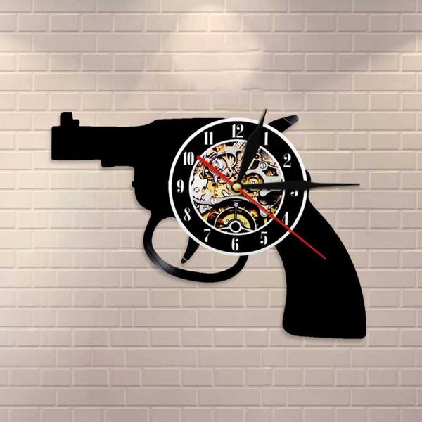

wall clocks revolver design vintage lp record gun clock 3d creative art living room decoration handmade watch