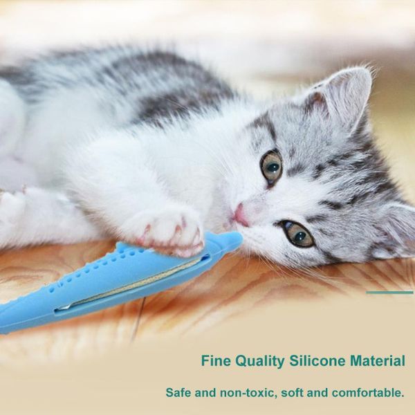 

cat toy silicone mint fish shape toothbrush catnip pet clean teeth playing chew toys supplies