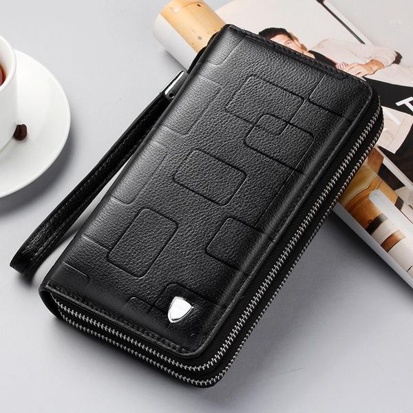 

wallets men long purse wallet male clutch leather zipper business coin1, Red;black