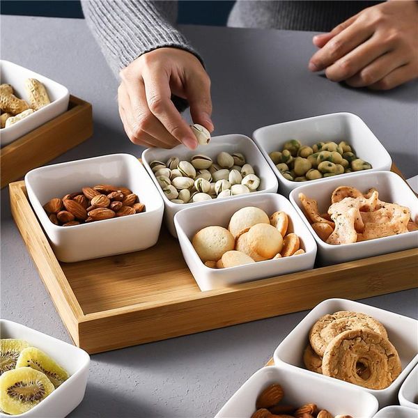 

storage bottles & jars food grade ceramic + wooden board bowl melon seed nuts grain bowls candy snack dry fruit boxes container t1730