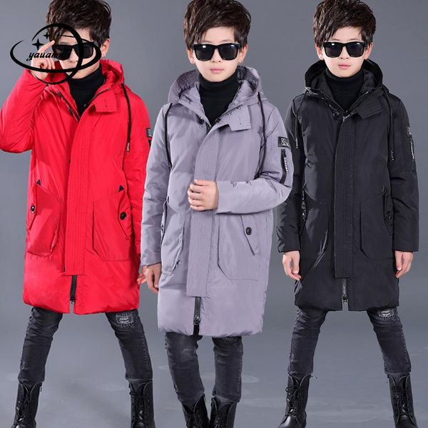 

coat kids down jacket winter boys coats clothing hooded zipper long style solid color thicken warm children outerwear clothes h112, Blue;gray