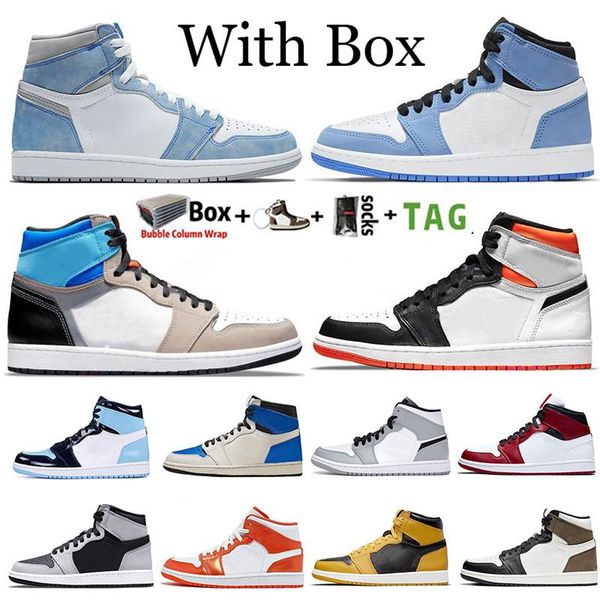 

2021 with box 1 1s university blue mens basketball shoes hyper royal dark mocha obsidian unc twist light smoke grey electro orange prototype, Black