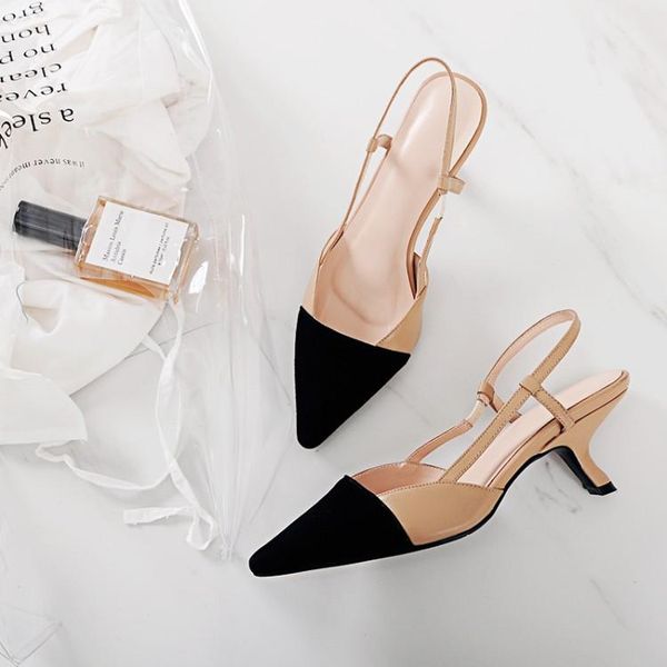 

women sandals kid suede rome style black color pointed toe high heels beaches party wedding size 40