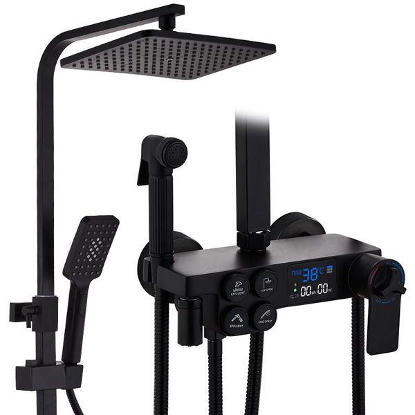 

bathroom shower sets black display thermostatic faucet set rainfall mixer tap bathtub 3-way mixe