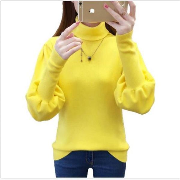 

women's sweaters fashion lantern sleeve women sweater pullovers autumn 2021 warm turtleneck knitted jumper lady slim pull femme hiver, White;black