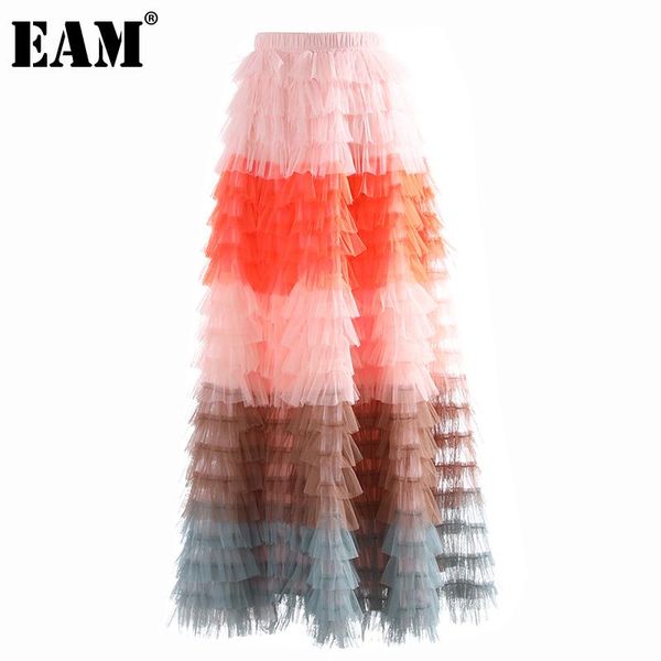 

skirts [eam] high elastic waist white blue layers mesg cake long half-body skirt women fashion tide spring autumn 2021 1dd9222, Black