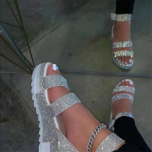 

sandals 2021 summer fashion rhinestone women's shoes open toe outdoor plus size 43 platform sandalias de muje, Black