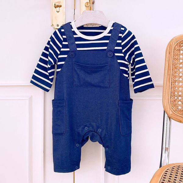 

baby boy girl long sleeve stripe rompers spring kids born clothes 210429, Blue