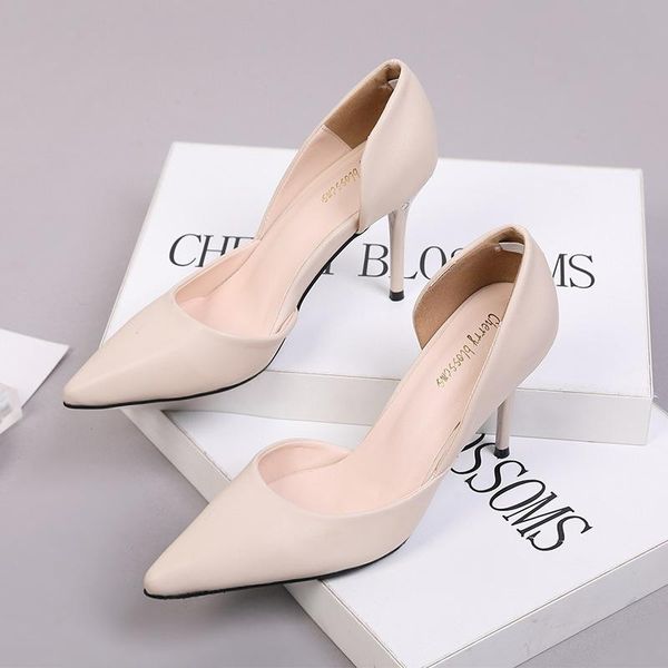 

and summer side empty pointed high-heeled shoes with shallow thin mouth female bridesmaid wedding shoe leather sandals, Black