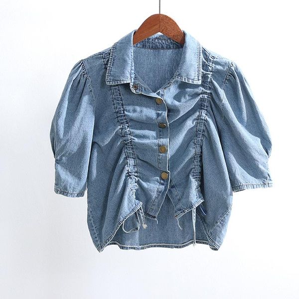 

women's jackets [ewq] autumn2021 denim coat thin section korean version drawstring puff sleeve short-sleeved loose ladies jacket qb160, Black;brown