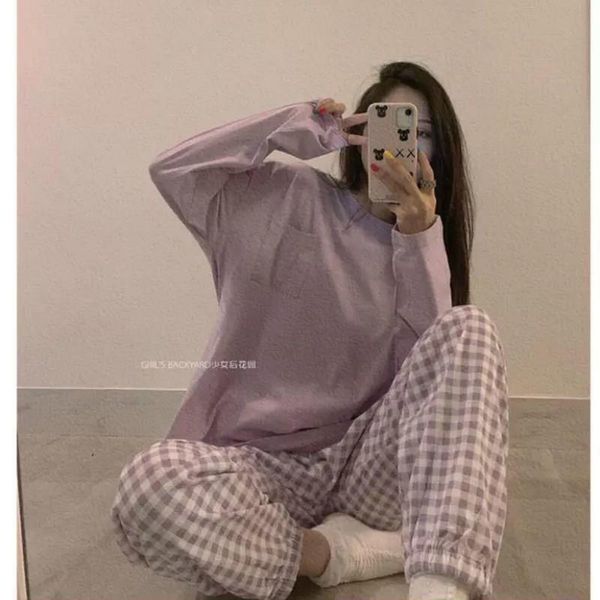 

pajamas girls sleep women sleepwear plaid pants home clothes loungewear pijamas femme, Black;red