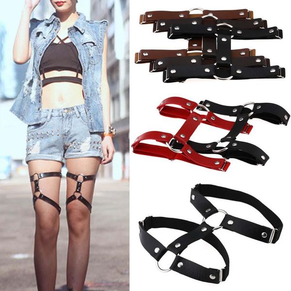 

2022 new goth punk street nightclub hard girl loves leather round thigh ring foot ring double row garter belt, Golden;silver