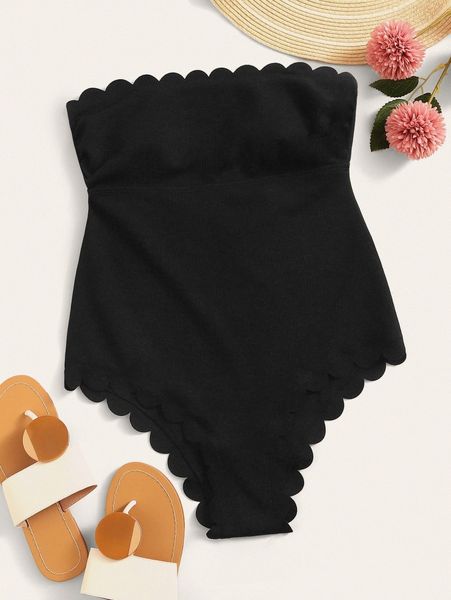

scallop trim bandeau one piece swimsuit x5ut#, White;black