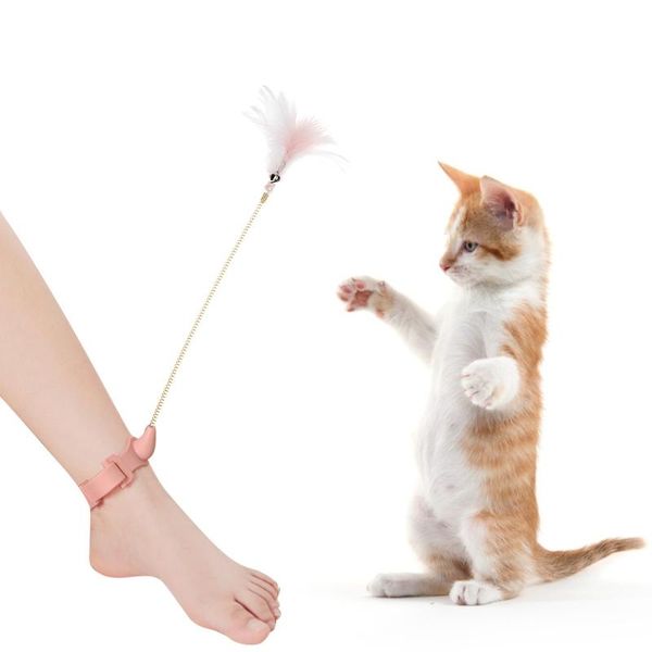 

cat toys funny kitten teaser interactive toy rod with bell and feather for pet cats stick wire chaser wand mouse